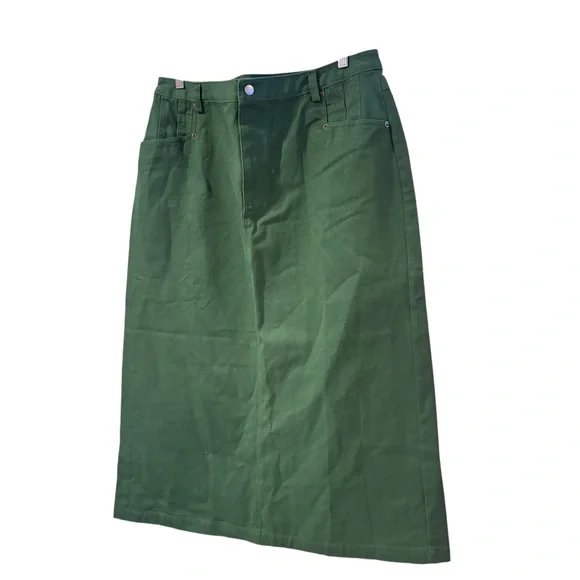 NWT Bridgewater Studio Green Denim Midi Skirt Size 18 High Waisted Casual Boho - Picture 5 of 10